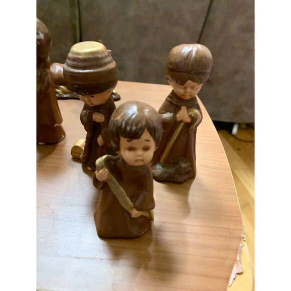 Hand Painted Duncan Nativity Set Ceramic 9 Pieces Brown T4 - Picture 4 of 7